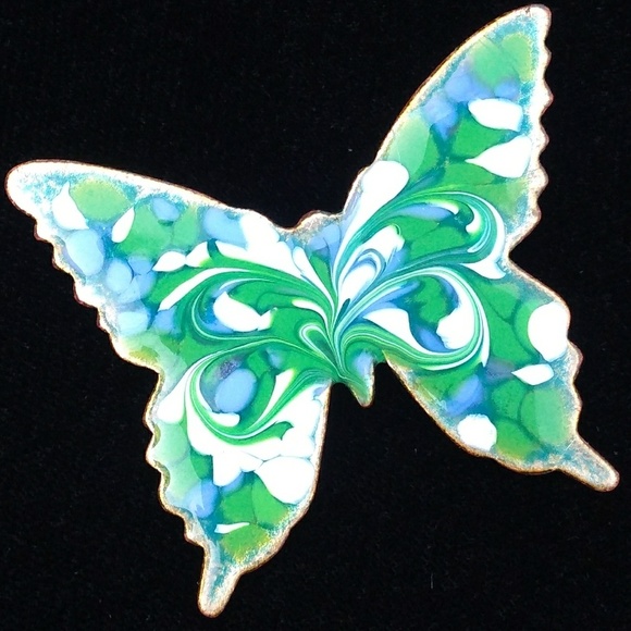 ViNTAGE Swirl Enameled Butterfly Pin Brooch Signed Inga - Picture 6 of 8